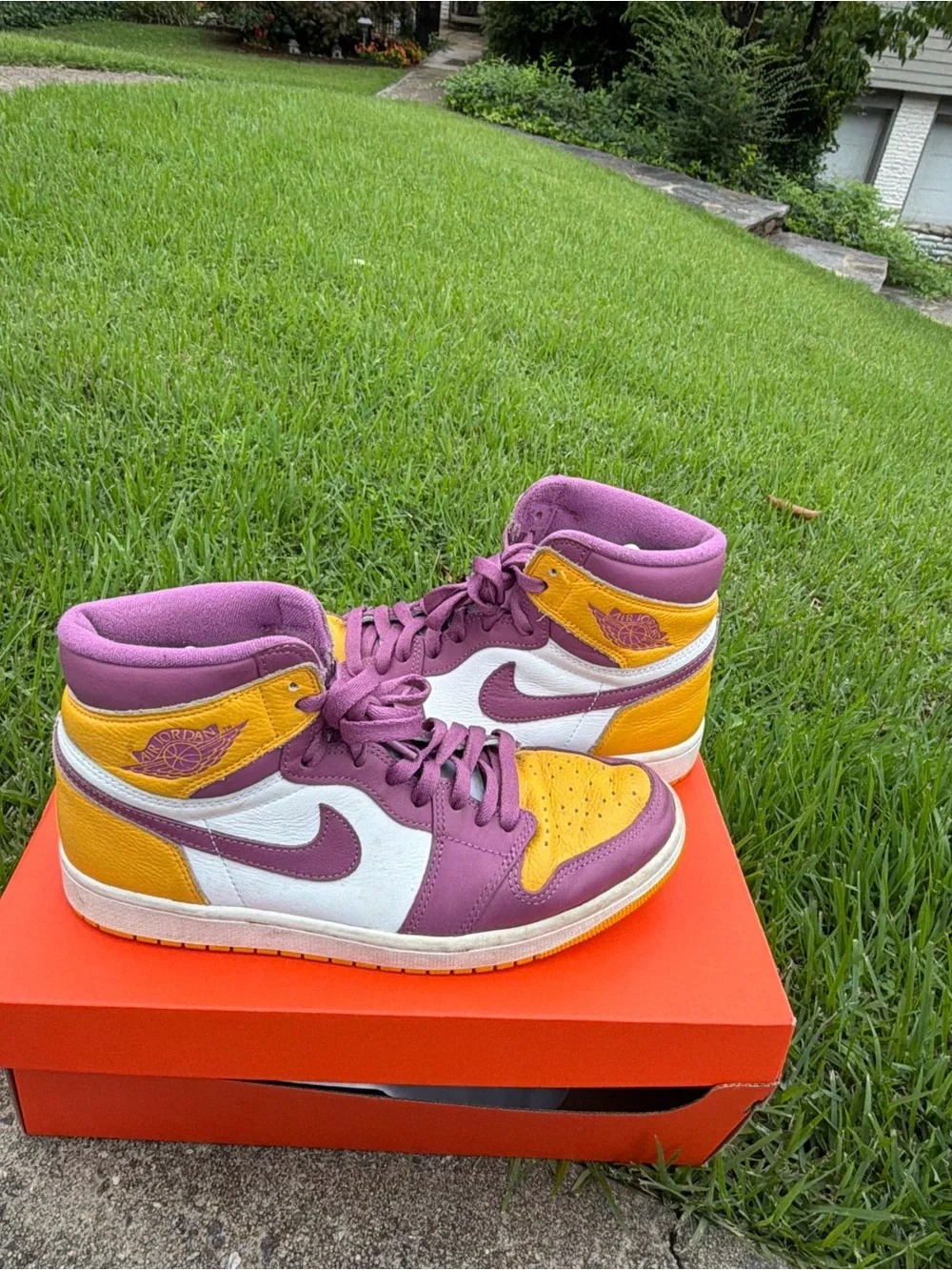 Nike Air Jordan 1 Mid in Purple, Yellow & White